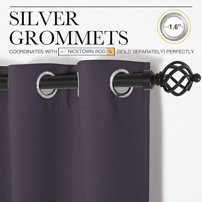 NICETOWN Greyish Purple Blackout Curtains 40 inches Length for Kitchen, 2 Panels, 29" Wide, Thermal Insulated Decoration Drapes for Small Window