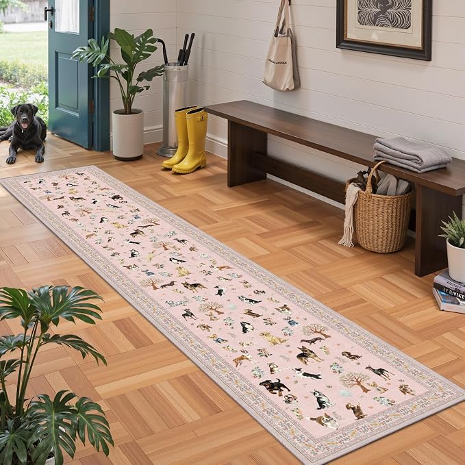 Pink Floral Hallway Runner Rug 2x10 - Image 2