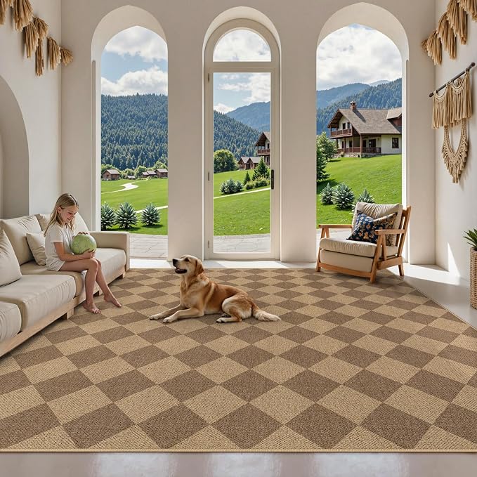 Lahome Checkered Easy Jute Dining Room Rug, 9x12 Outdoor Area Rugs Washable | - Image 7