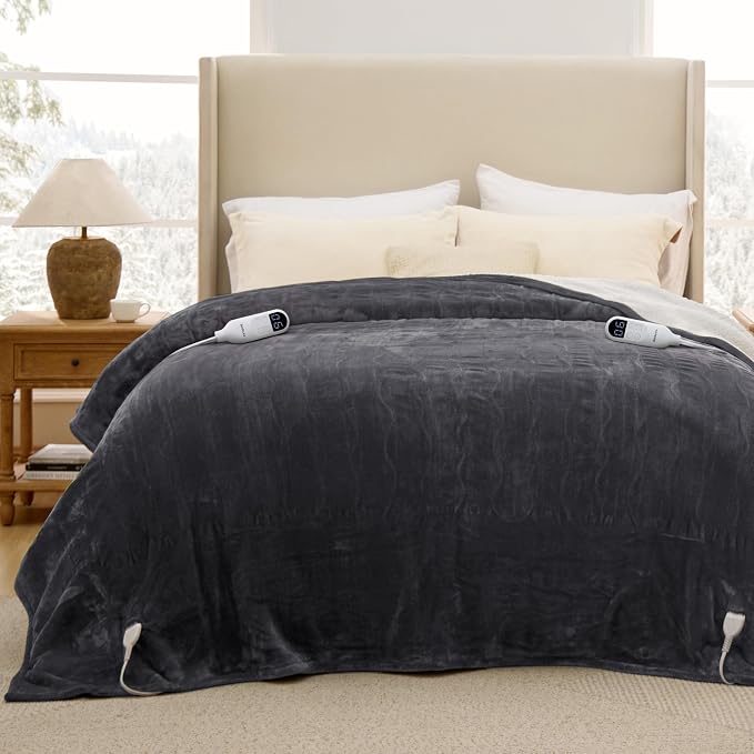 Bedsure Heated Blanket Queen Size, Dual Control Electric Blanket, Dark Grey | - Image 9