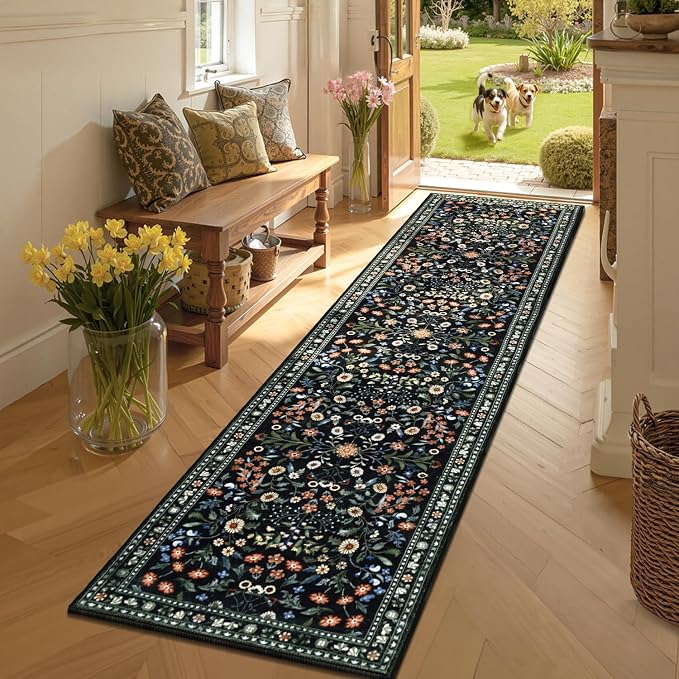 Yamaziot 2x8 Washable Hallway Runner Rug Non Slip Carpet, Colorful Black | Soft - Image 3