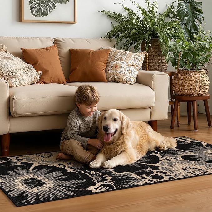 Findosom Hallway Runner Rug 3x8, Non Slip High-Low Textured Floral Washable - Image 6