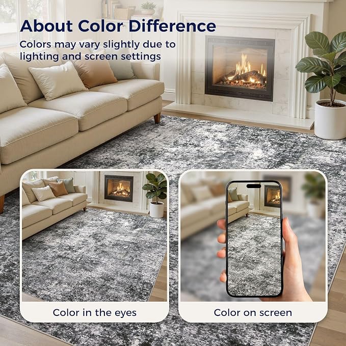 DMOYEST Area Rug Living Room Rugs 8x10 Washable Abstract Grey Carpet | Neutral - Image 7