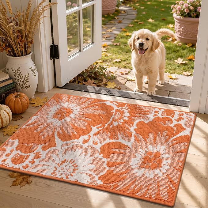 Findosom Fall Washable Runner Rug 2x3, Non Slip High-Low Textured Floral Small by Findosom