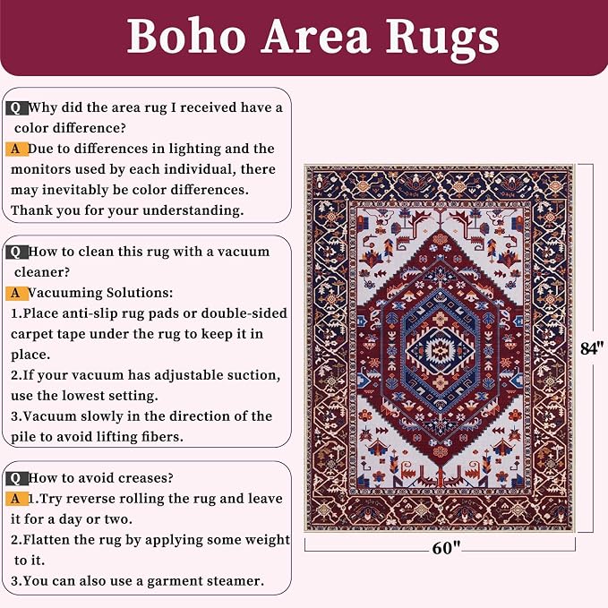 SERISSA 5x7 Washable Non Slip Boho Area Rug - Image 2