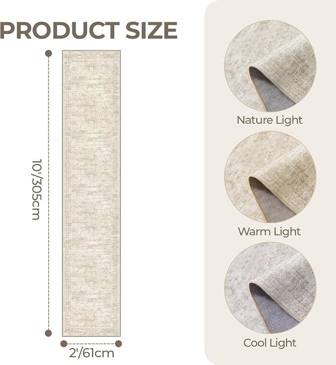 2x10 Runner Rug Non Slip, Washable Hallway Runner Rug, Laundry Room, Soft - Image 2