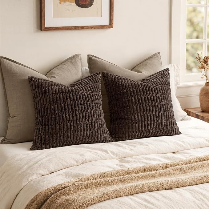MIULEE Corduroy Decorative Throw Pillow Covers 18x18 Dark Brown Pack of 2 | - Image 5