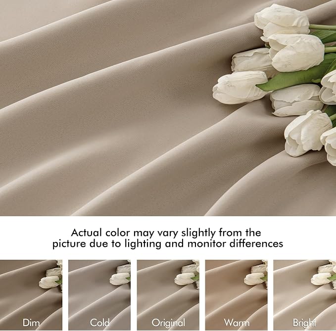 MIULEE Taupe Back Tab Blackout Curtains 52x90 Inch Long 2 Panels Set | Rod - Image 8