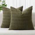 MIULEE Corduroy Decorative Throw Pillow Covers 20x20 Olive Green Pack of 2 | by MIULEE