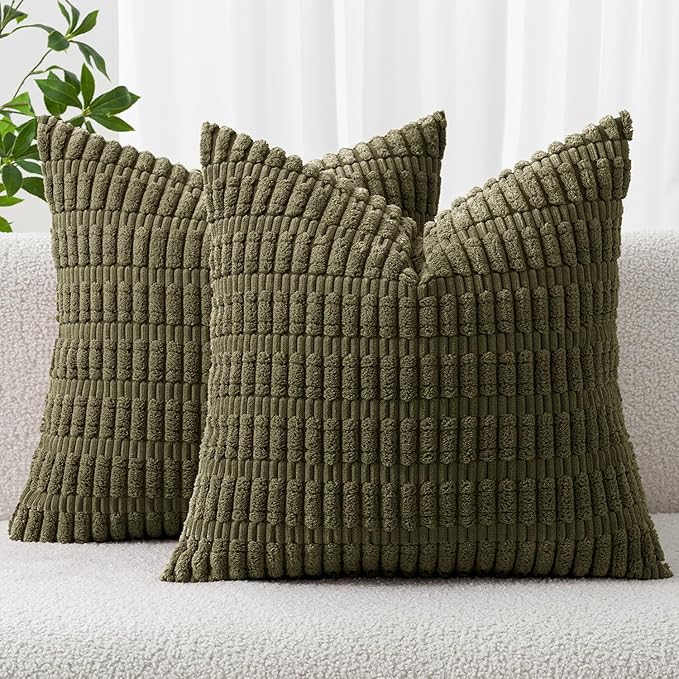 MIULEE Corduroy Decorative Throw Pillow Covers 20x20 Olive Green Pack of 2 | by MIULEE