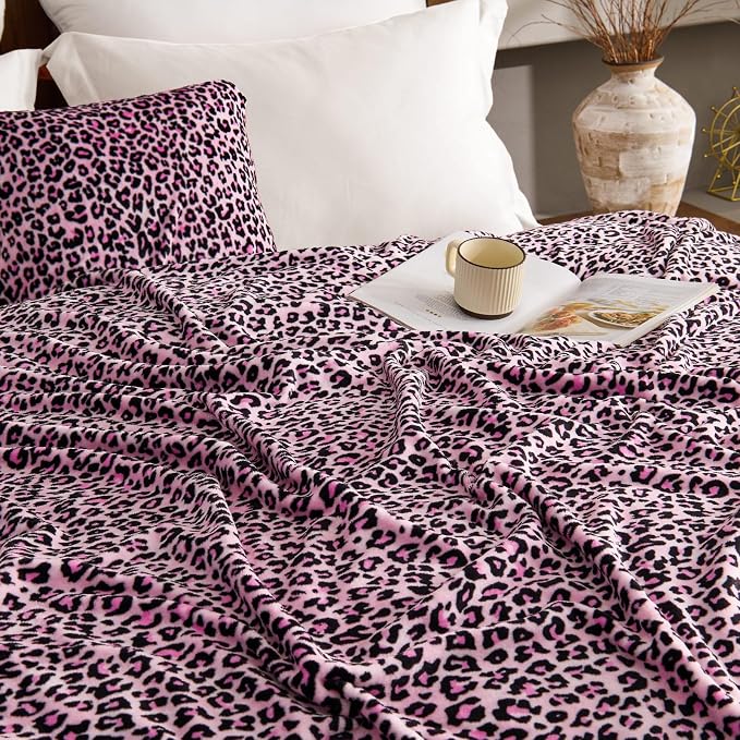 BEDELITE Fleece Blanket Soft Plush Twin Size Blanket Pink Leopard 60"x80" | - Image 6