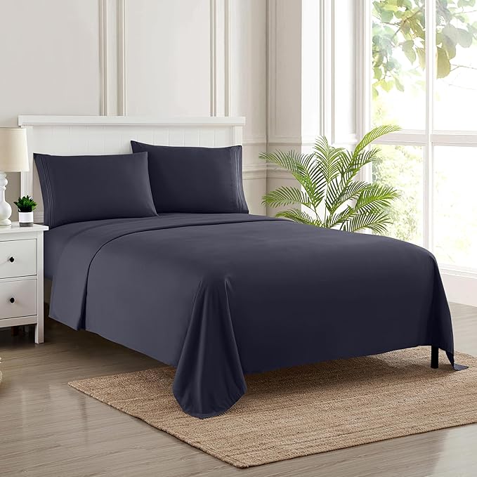 California King Sheet Sets - Breathable Luxury Sheets with Full Elastic & Secure Corner Straps Built In - 1800 Supreme Collection Deep Pocket Bedding, Sheet Set, EXTRA DEEP pocket - Cal King, Navy