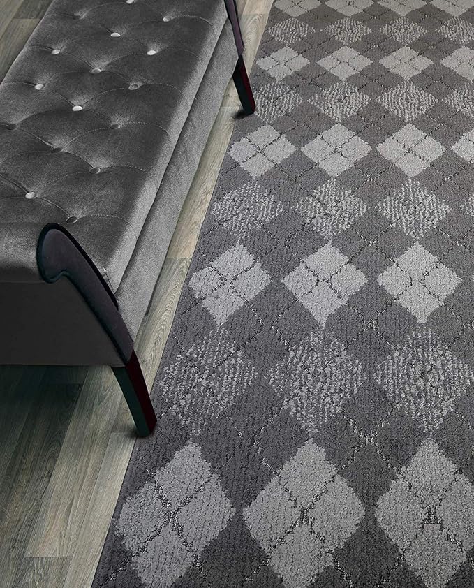 Custom Length Hallway Runner Rug, Slip Resistant, Squares Anthracite, 26 Inch X by ORFAHOME