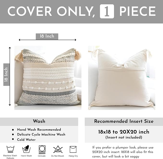 Gray Boho Throw Pillow Cover 18x18 Grey Decorative Accent Pillow - Image 3