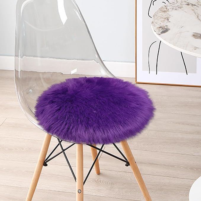1.3ft Small Round Purple Rug, Thick Furry Fluffy Carpet - Image 4