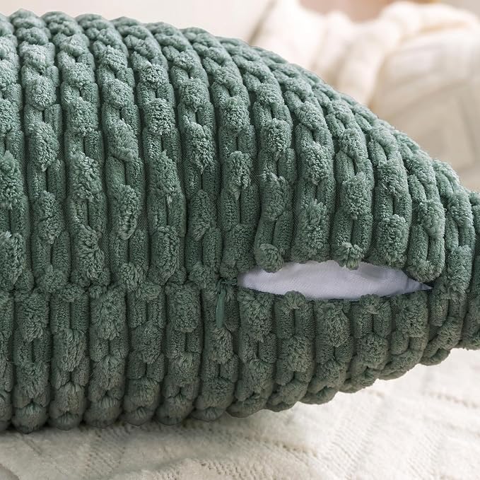 Set of 4 Teal Green Decorative Throw Pillow Covers 18x18 Inch Corduroy Pillow - Image 4