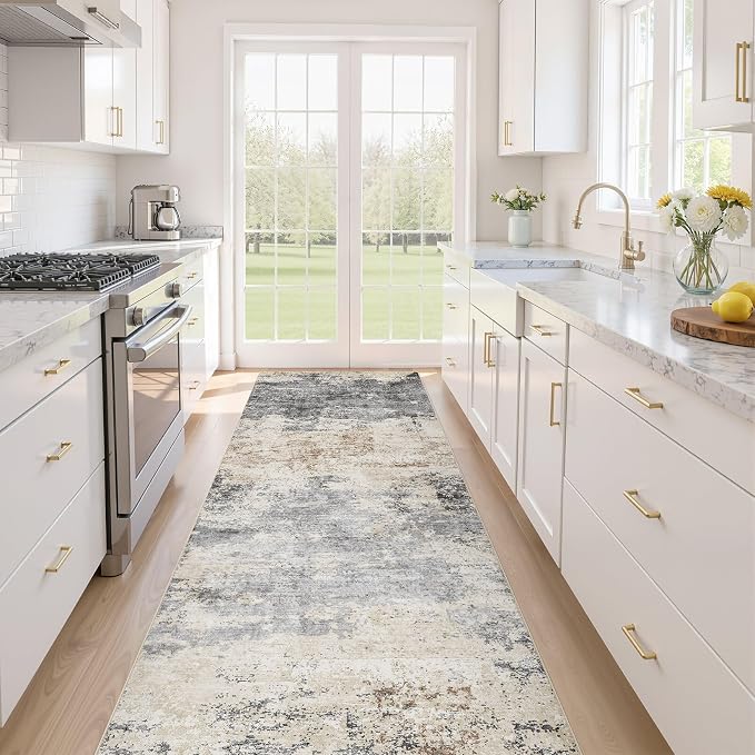 LOONGRUG Runner Rug 3x8 Washable Non-Slip Kitchen Neutral Modern Rug | Abstract by LOONGRUG