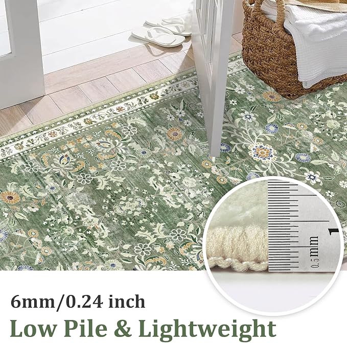 Yamaziot Washable 2x3 Area Rugs Small Entryway Non Slip Rug, Sage Green | Soft - Image 4