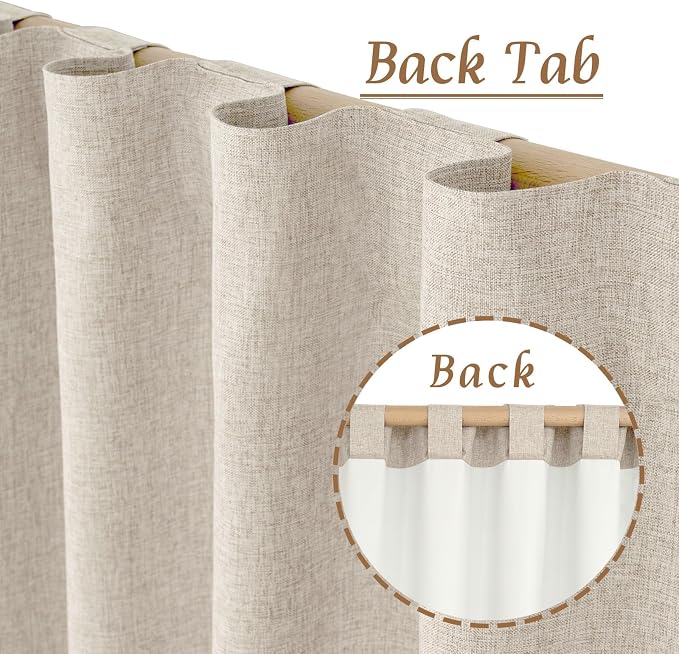 95 Inch 100% Blackout Linen Curtains 2 Panels - Image 3