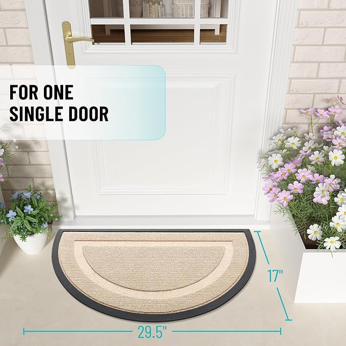 OLANLY Half Circle Front Door Mat Outside 29.5x17 All-Season Rubber Doormat | - Image 2