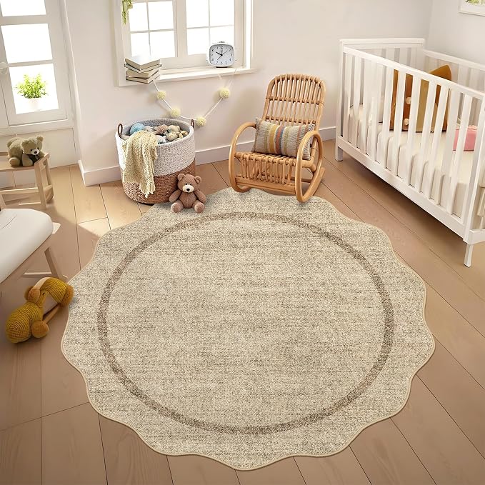GarveeHome Scalloped Round Washable Rug Soft Modern Round Rugs 5ft Non Slip | by GarveeHome