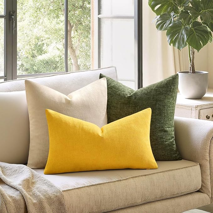 MIULEE Yellow Chenille Couch Lumbar Throw Pillow Covers, 12x20 | Set of 2 - Image 7
