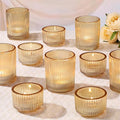 10pcs Ribbed Gold Votive Candle Holders, Assorted Glass Tea Light Candle Holders for Wedding Centerpieces, Brithday, Party and Holiday Decorations