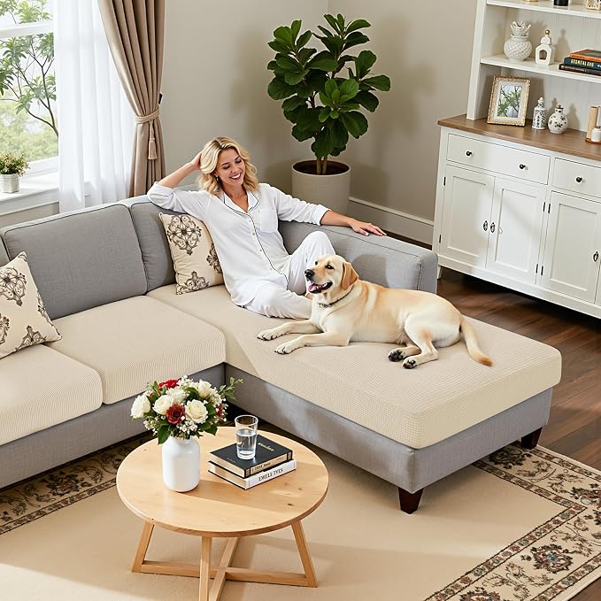 Hokway Chaise Cover and Couch Cushion Covers Set, Separate Sectional Sofa - Image 4