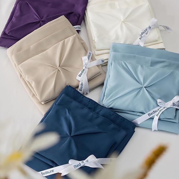 Bedsure Full Comforter Set Mineral Blue - Bed in a Bag Full Size Bedding Set 7 Pieces, GentleSoft™ Pintuck Bed Set Gift for Family, Pinch Pleat All Season Comforter with Sheets, Pillowcases & Shams