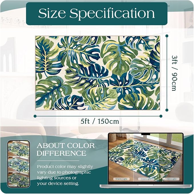 3x5 Monstera Entry Rug Washable Indoor Outdoor Mats - Image 7