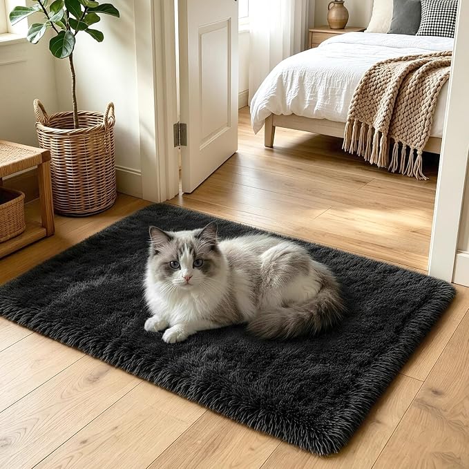 2x3 Black Fluffy Soft Area Rug Non-Slip - Image 2
