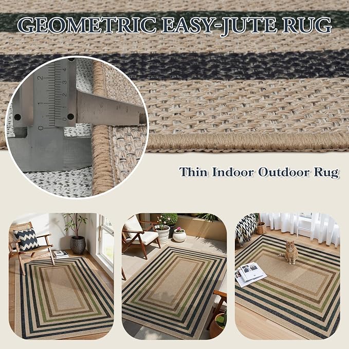 Lahome Modern Geometric Easy Jute Rug, 4x6 Washable Indoor Outdoor Rug | - Image 4