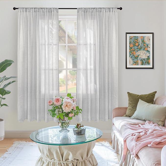 BGment Light Grey Linen Semi Sheer Curtains 63 Inches Long - Image 2