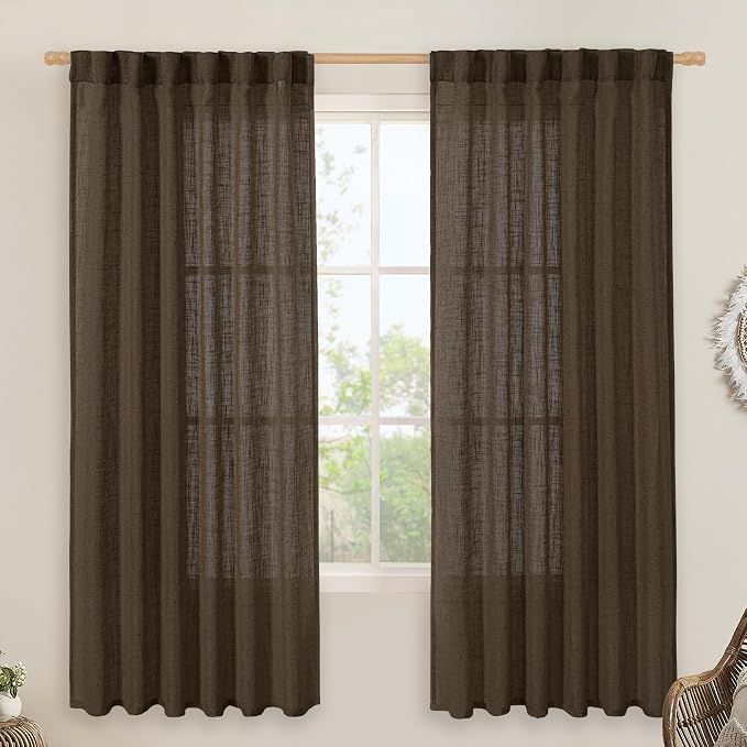 Dark Brown 72 inch Linen Textured Curtains by LAMIT