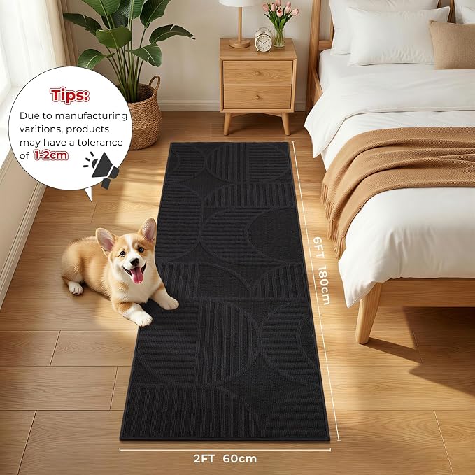 Findosom Washable Runner Rug 2x6, Geometric High-Low Textured Non Slip Hallway - Image 2