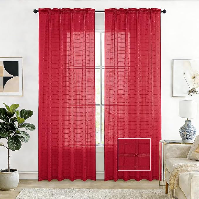 SpaceDresser Check Sheer Curtains 84 Inches Long by SpaceDresser