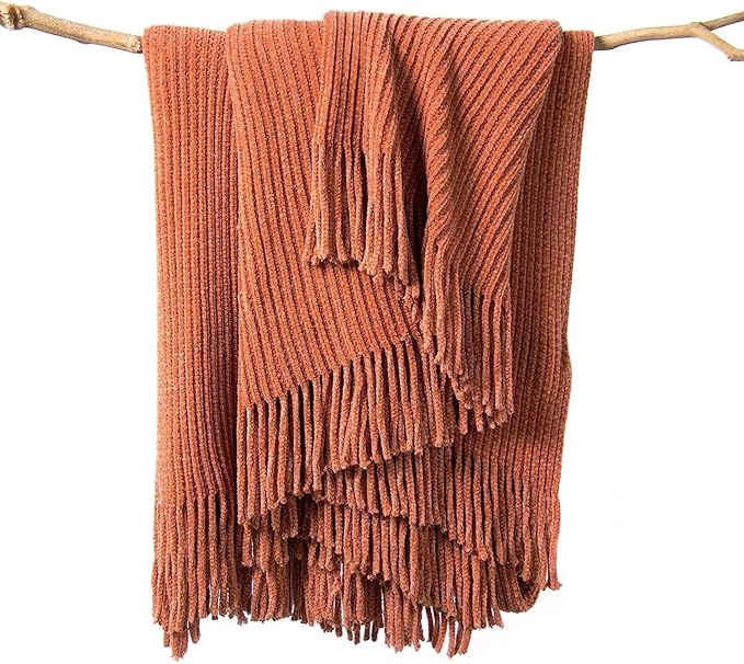 lifein Throw Blanket for Couch, Soft Boho Decor Bed Throw, Cozy Burnt Orange by lifein