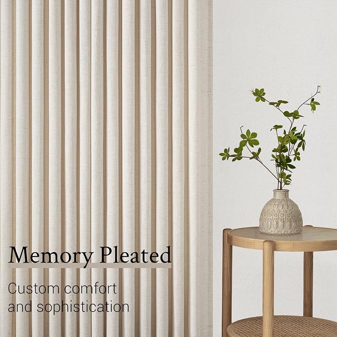 Topfinel 108 Inch Pinch Pleated Linen Curtains 2 Panels, Ivory Beige Semi Sheer - Image 7