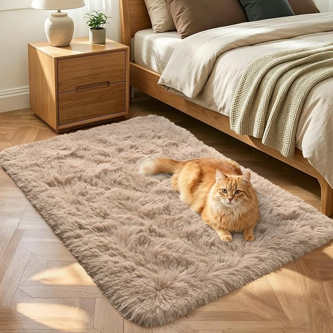 Noahas 2x4 Beige Fluffy Soft Runner Rug Non-Slip by ModernHomeDecor