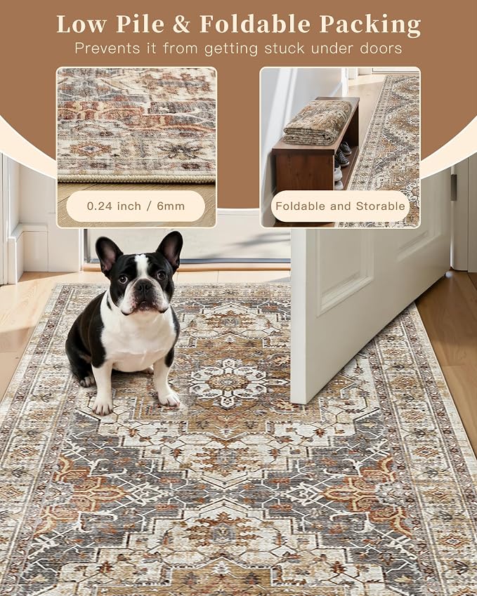 Madane Hallway Runner Rug 3x18 Washable Kitchen Runners 18ft, Turmeric/Grey | - Image 6