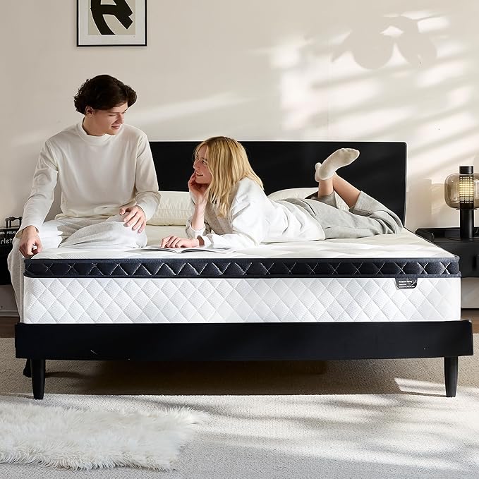 Queen Size Mattress 12 Inch, Pocket Spring & Memory Foam Hybrid Mattress with Breathable Knitting Fabric