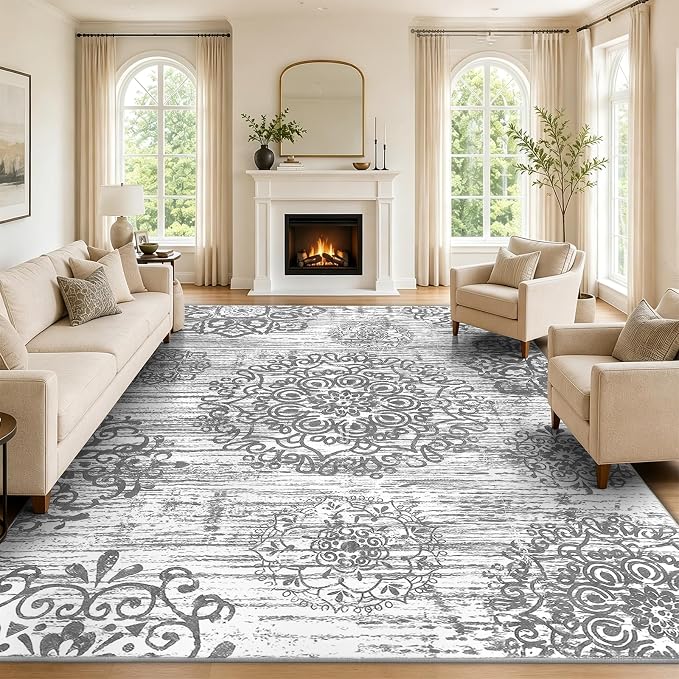 HEBE Area Rug for Living Room 8'x10', Washable Non Slip Boho Bedroom Rug | - Image 5