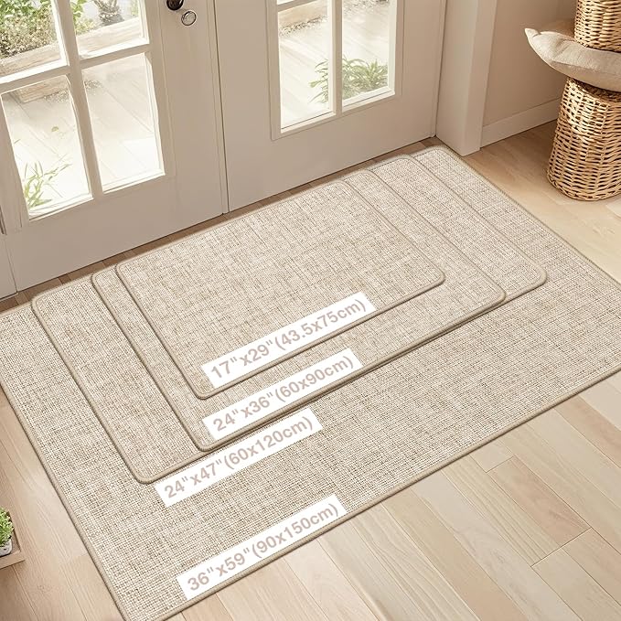Ultra Thin Indoor Door Mat 24"x47", Non Slip Door Mat, Khaki | Low-Profile - Image 2