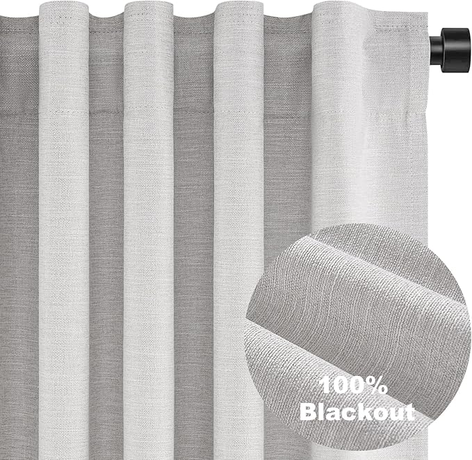 Grey Linen Blackout Curtains for Living Room 2 Panels Set 92 Inches Long Linen - Image 8