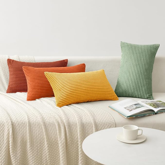 MIULEE Fall Decorative Lumbar Pillow Covers Yellow Rust Green 12x20 | Set of 4 - Image 4