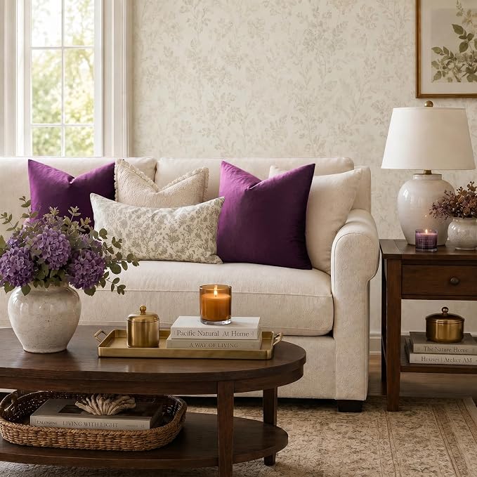 GIGIZAZA Velvet Pillow Covers 18x18 Decorative Pillows Pack of 2 Purple | Throw - Image 2