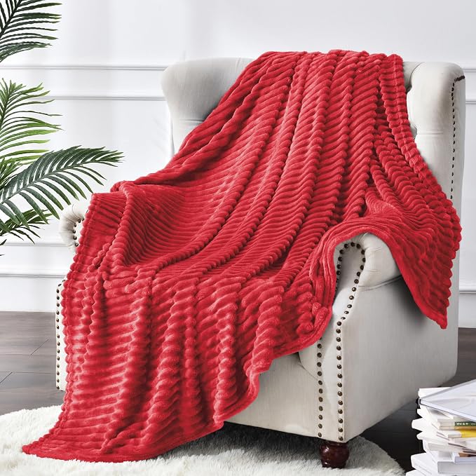 BEDELITE 3D Ribbed Jacquard Red Fleece Twin Blanket - Image 8