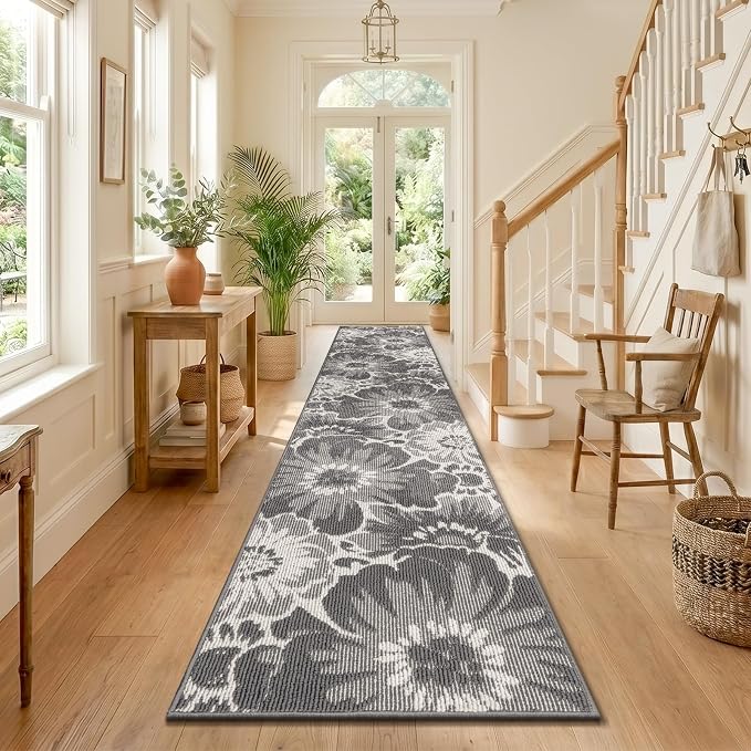 Findosom Hallway Runner Rug 2x10, Non Slip High-Low Textured Floral Washable - Image 3