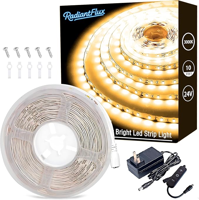 RadiantFlux 30ft Warm White Led Strip Lights for Living Room, Home Decor, 540 LEDs, Dimmable, Super Bright Flexible LED Light Strips for Bedroom, Kitchen, Vanity Mirror, House Warming Gifts New Home