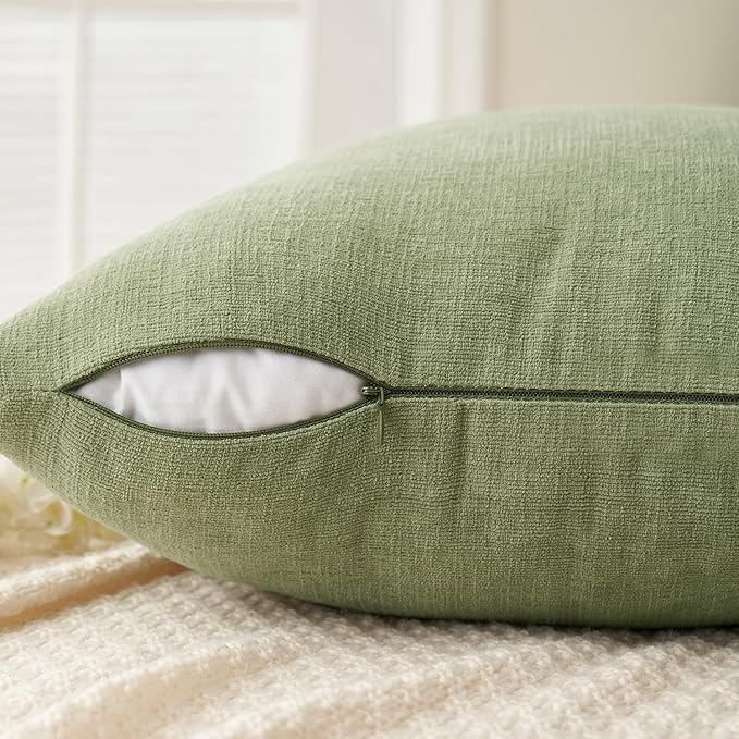 MIULEE Sage Green Chenille Couch Throw Pillow Covers, 16x16 | Set of 2 - Image 5